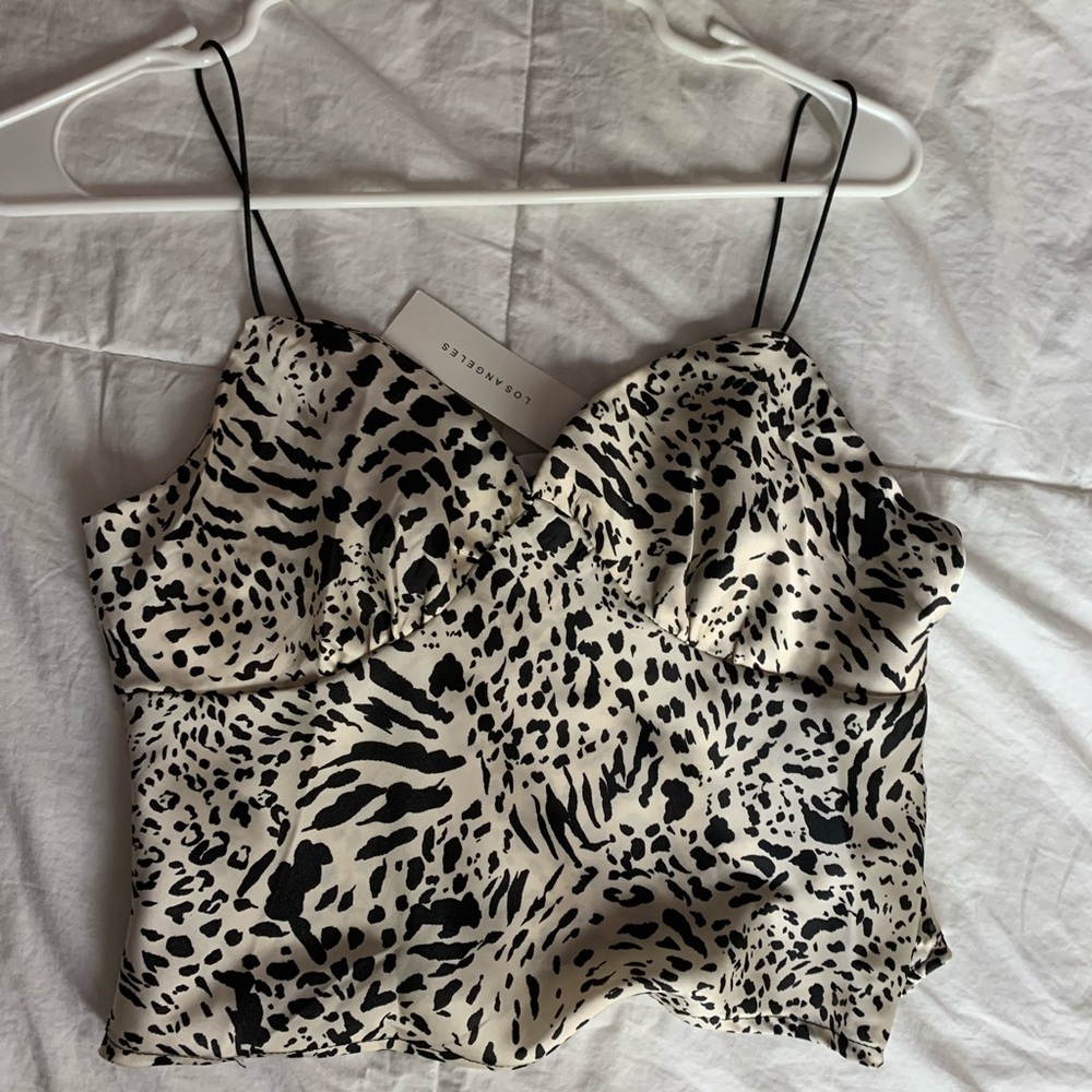 NWT Satin Black and White Cheetah Animal Print Cropped Cami